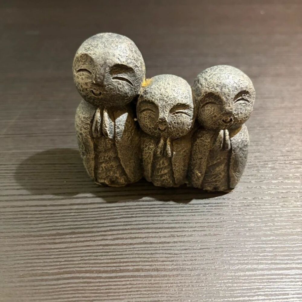 Triple Jizo Bodhisattva Praying Monk Figurine Faux Stone 3" Buddhist Decor
